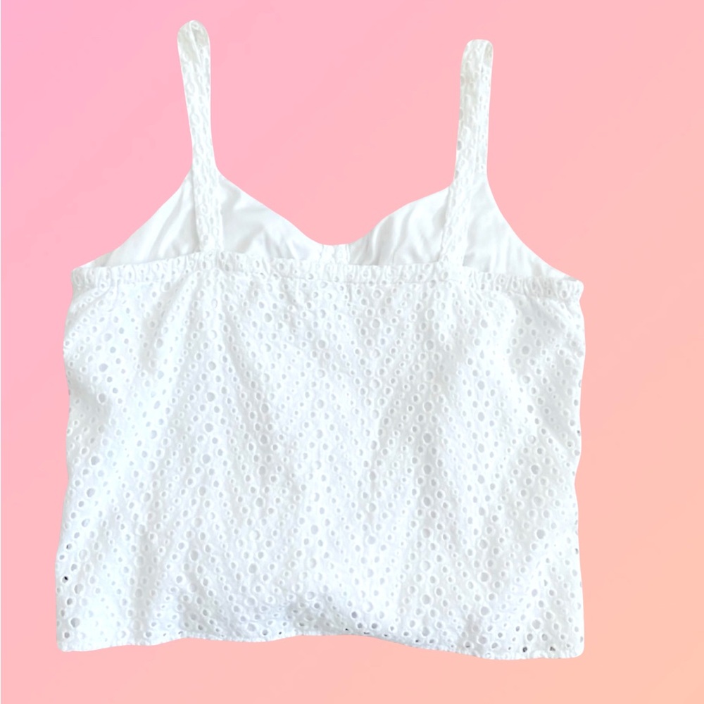 Neiman Marcus White Ruffled Eyelet Tie Front Tank Top - Picture 3 of 3